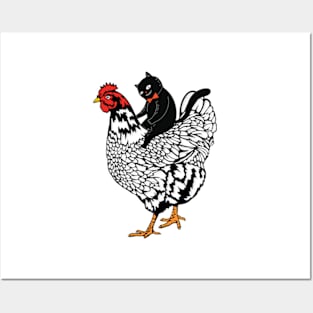 Tuxedo Cat on a Chicken Posters and Art